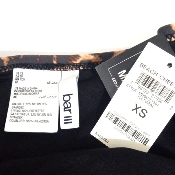 BAR III BEACH CHEETAH BLACK NATURAL HIPSTER BIKINI BOTTOM SIZE XS NWT - Picture 5 of 5